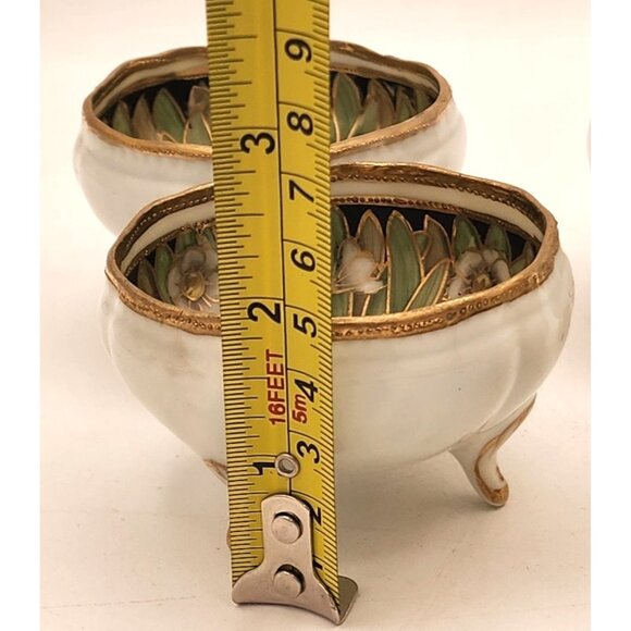 RARE Set Of 5 Vintage Nippon Porcelain Moriage Floral Pattern Footed Nut Bowls - Picture 12 of 12